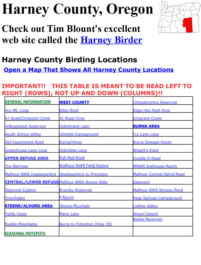 ECAS Harney County Birding Locations